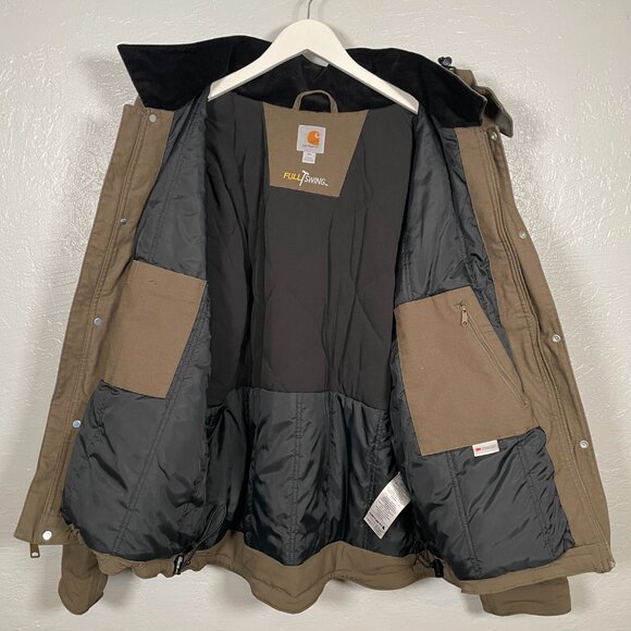 Carhartt Men 2XL Brown Full Swing Relaxed Fit Ripstop Insulated Jacket Hooded - Picture 7 of 12